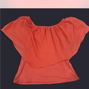 Kate & Mallory Coral Off the Shoulder Flutter‎ Sleeve Burnout Top Plus Size 1X